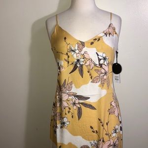 Yellow floral print sleeveless midi dress